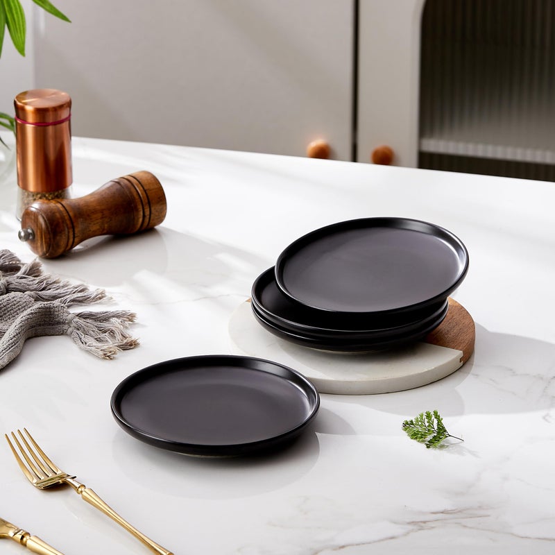 Swuut Matte Ceramic Appetizer Plates 6 Inch,Small Mini Dessert Plates Set of 4,Microwave and Oven Safe Snack,Bread,Butter Dessert,Pie,Cake Plates Cat Dishes(6 inch,Black) - Image 3